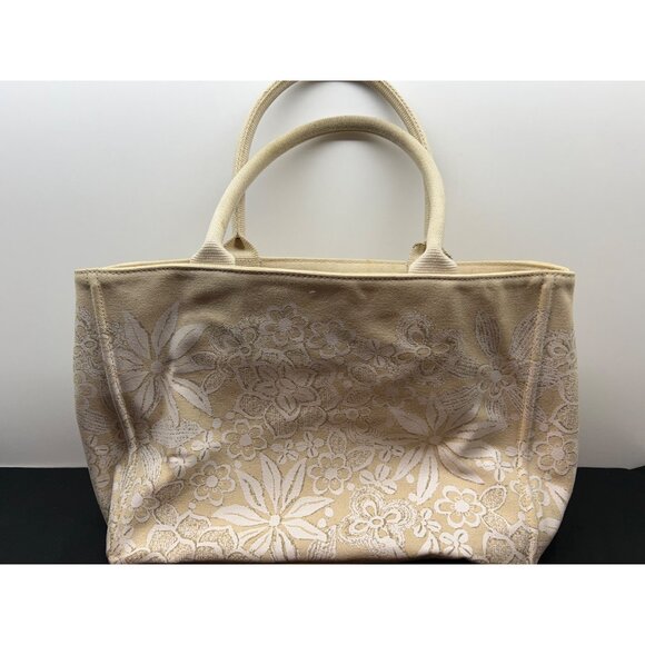 Oscar De La Renta Beige Canvas Floral Tote Bag - Picture 4 of 12
